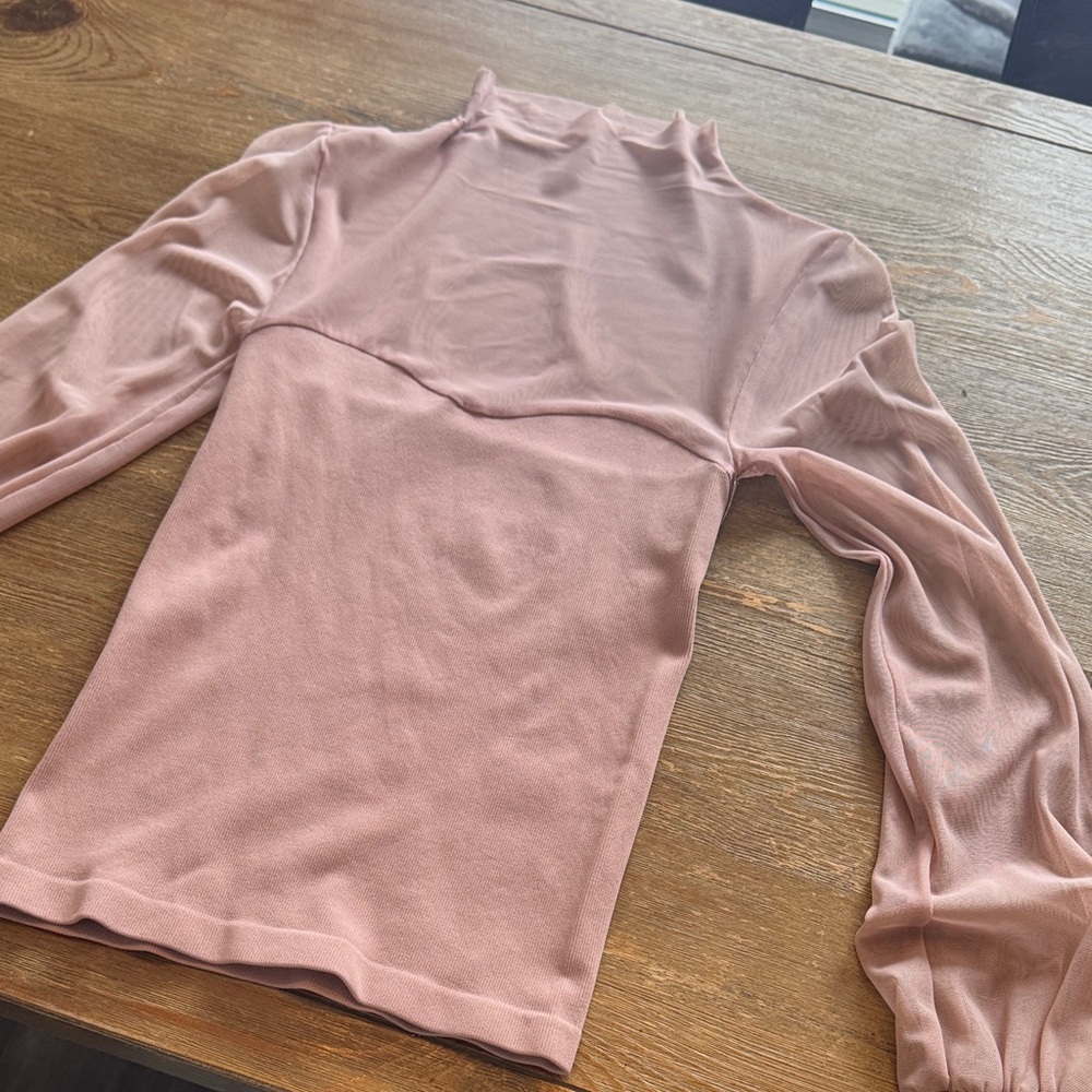 Free People Blush Sheer Sleeve Blouse